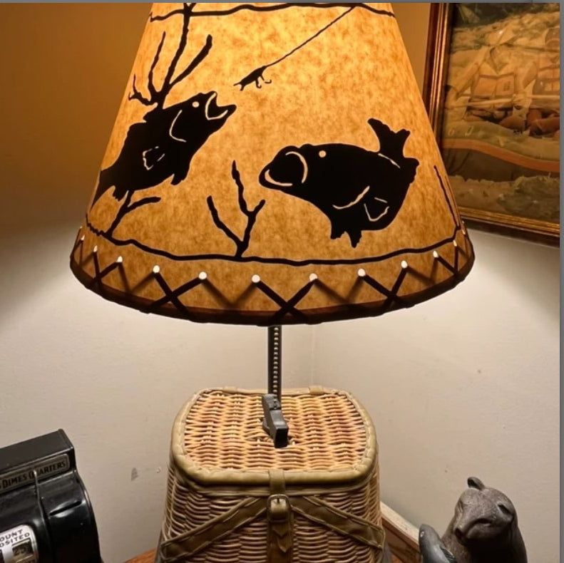 Rustic Oil Kraft Laced Scenic Lamp Shade - Fish