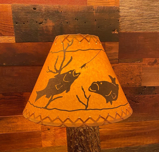 Rustic Oil Kraft Laced Scenic Lamp Shade - Fish