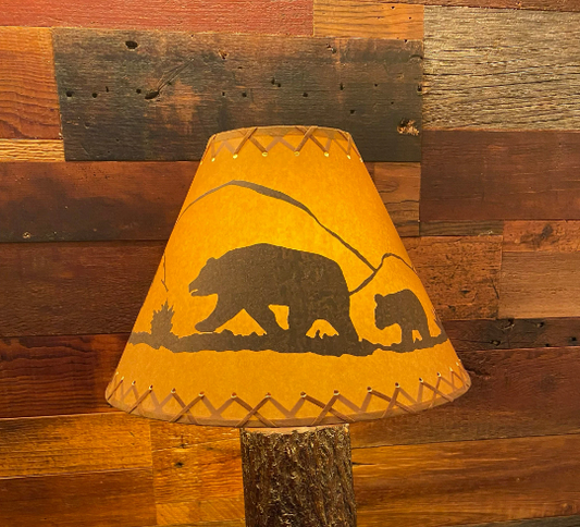 Rustic Oil Kraft Laced Scenic Lamp Shade - Bear