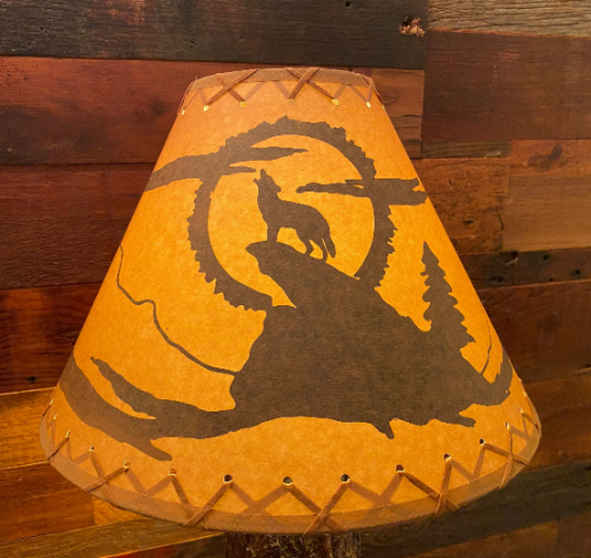 Rustic Oil Kraft Laced Scenic Lamp Shade - Coyote