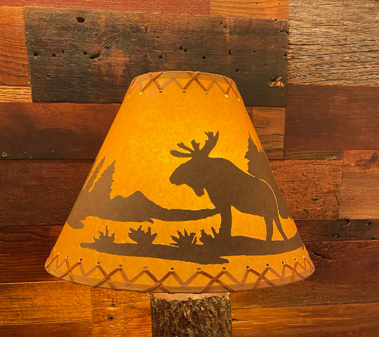 Rustic Oil Kraft Laced Scenic Lamp Shade - Moose