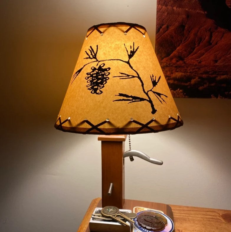 Rustic Oil Kraft Laced Scenic Lamp Shade - Pinecone