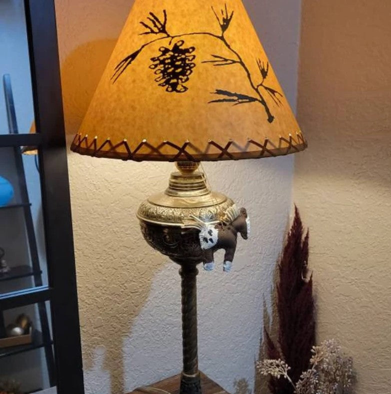 Rustic Oil Kraft Laced Scenic Lamp Shade - Pinecone